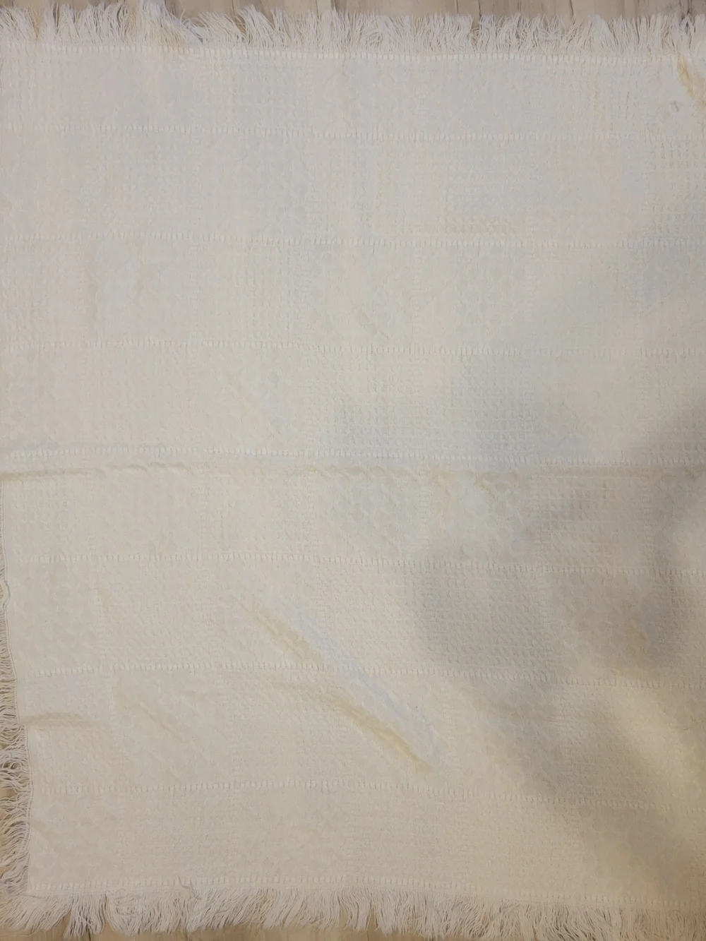 Cream Waffle Weave Throw with Fringe